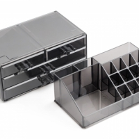 Organizator cosmetice pe 2 niveluri si 4 sertare, negru transparent, acril, BH083